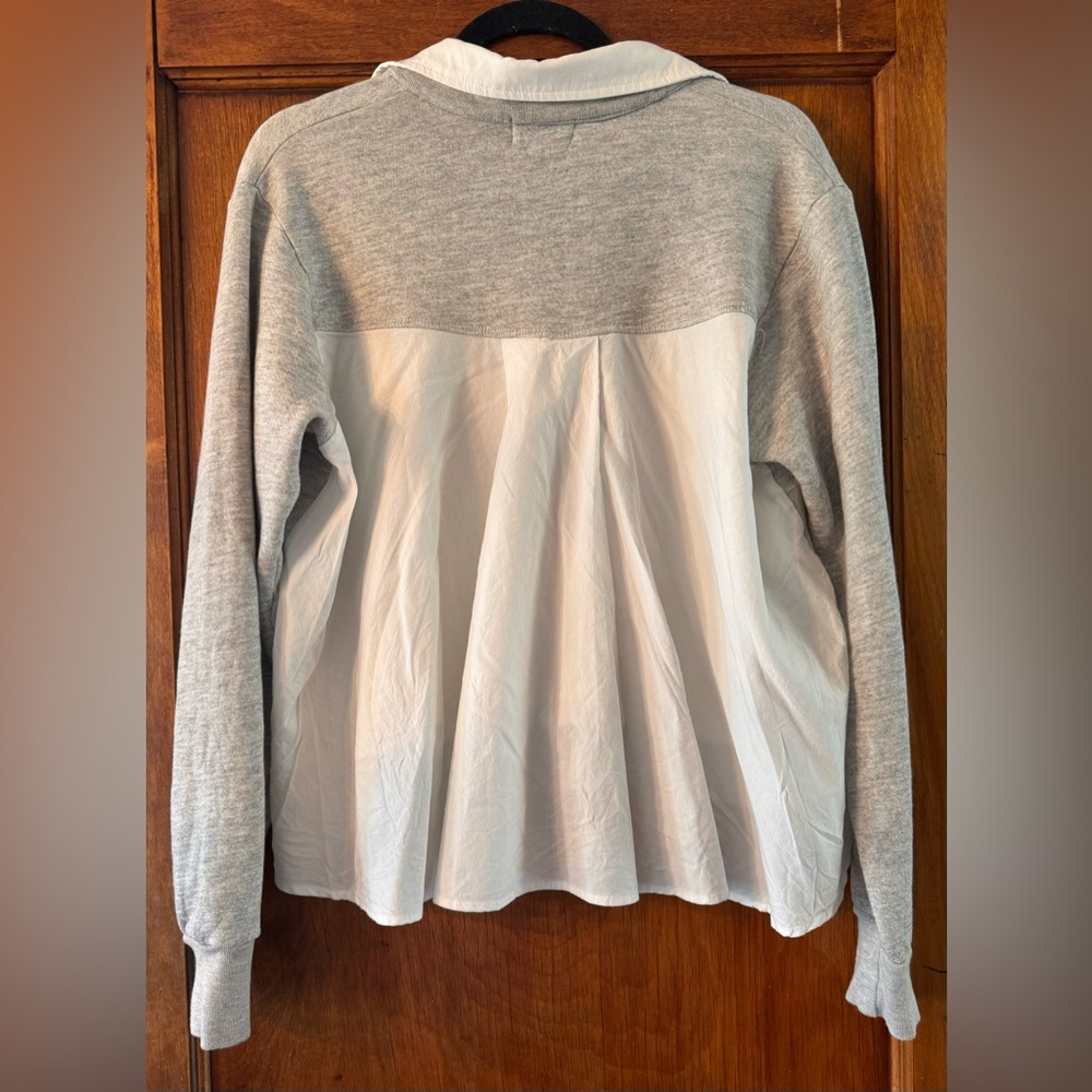 Monrow Poplin Mix Collar Sweatshirt- Small - Picture 2 of 4